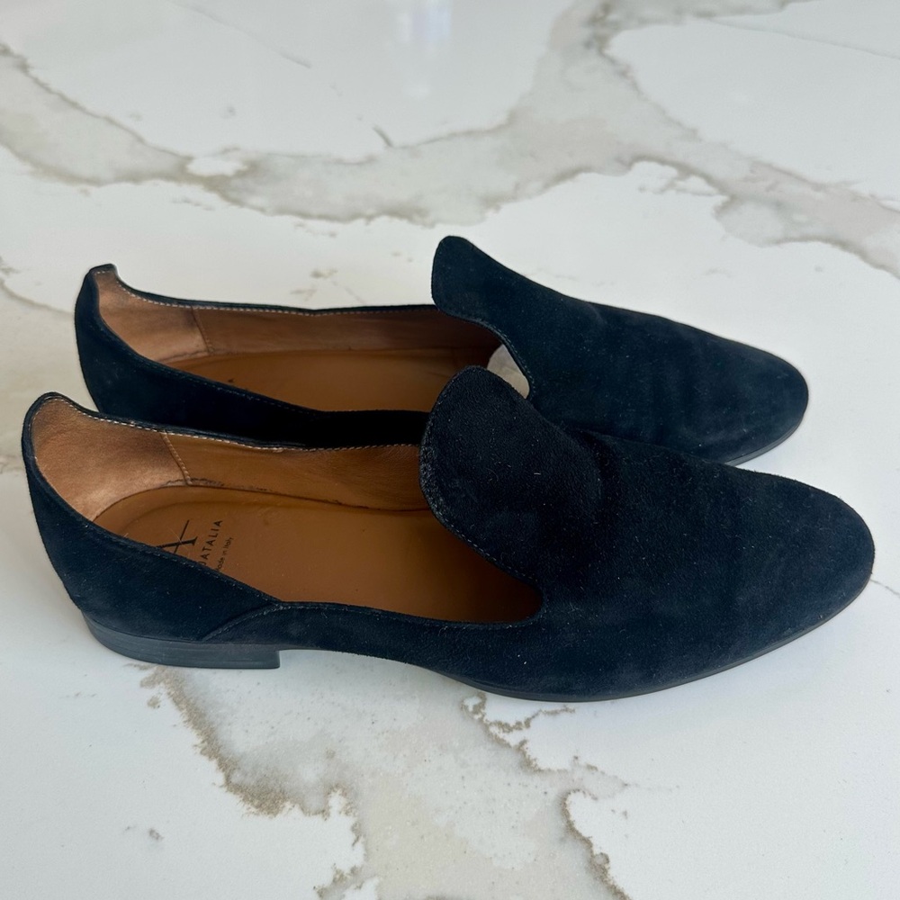 AQUATALIA Italian Leather Black Suede Loafers SIZE 6.5